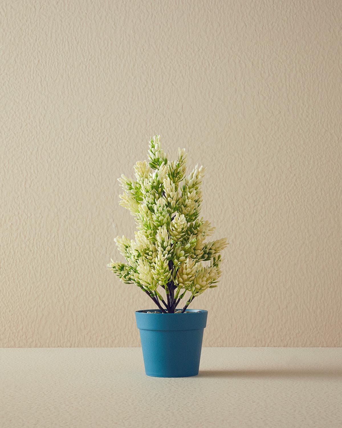 Leafy Artificial Flower with Vase White
