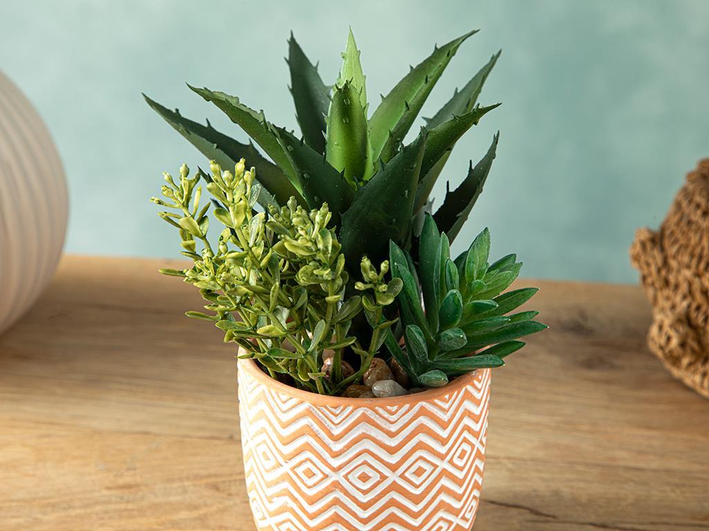Mini Flower Artificial Flower with Vase 10x19 cm Green
