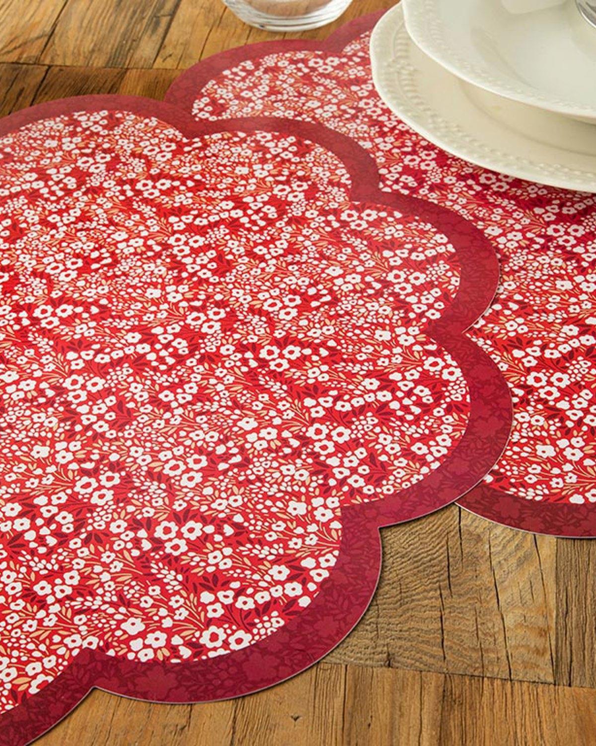 Florals Polypropilen 4 Set Place Mat 40 cm Red