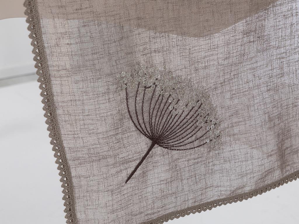 Flowers Embroidered Linen Runner 40x150 cm Dark Beige