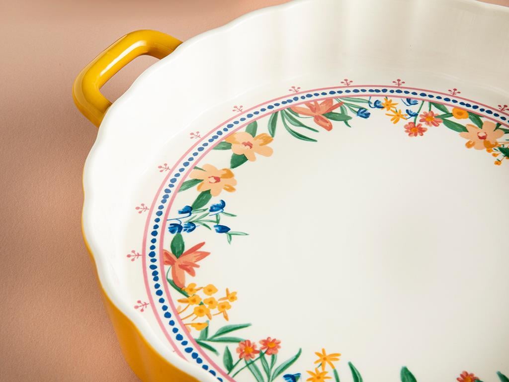 Flower Spree New Bone Oven Cover 28 cm Mustard