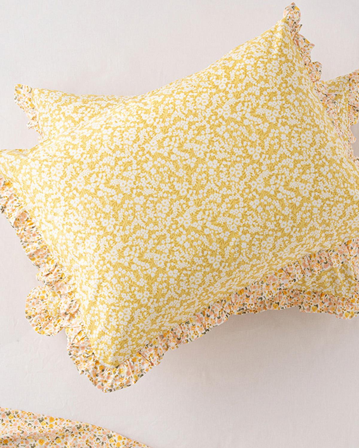 Floweret Cu Bumbac Cu 2 Piese Față De Pernă 50x70 cm Galben