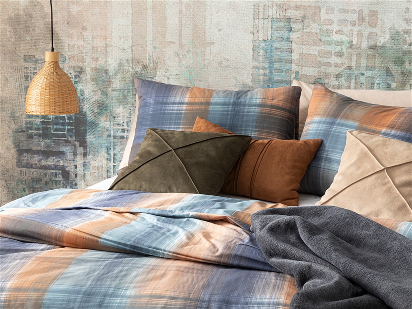 Flowing Plaid 57 Tel / 144 Numărul de fir Persoană dublă 200x220 cm Navy Blue - Brick Red