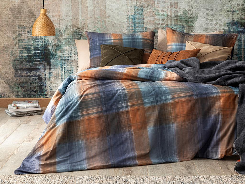 Flowing Plaid Cottony  King Size  SET LENJERIE DE PAT 240x220 cm Navy Blue-Tile