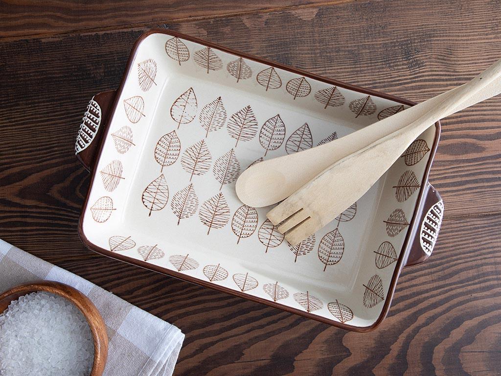 Leaves Porcelain Rectangular Oven Cover 27,5 cm Gray