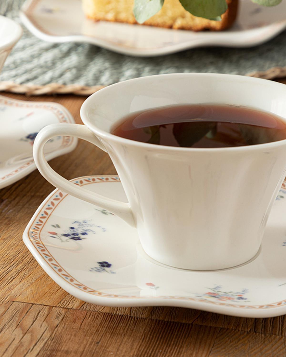 Galia Flower bone porcelain 4 Parça 2 Kişilik Tea Cup Set 180 ml Blue - Red - Green