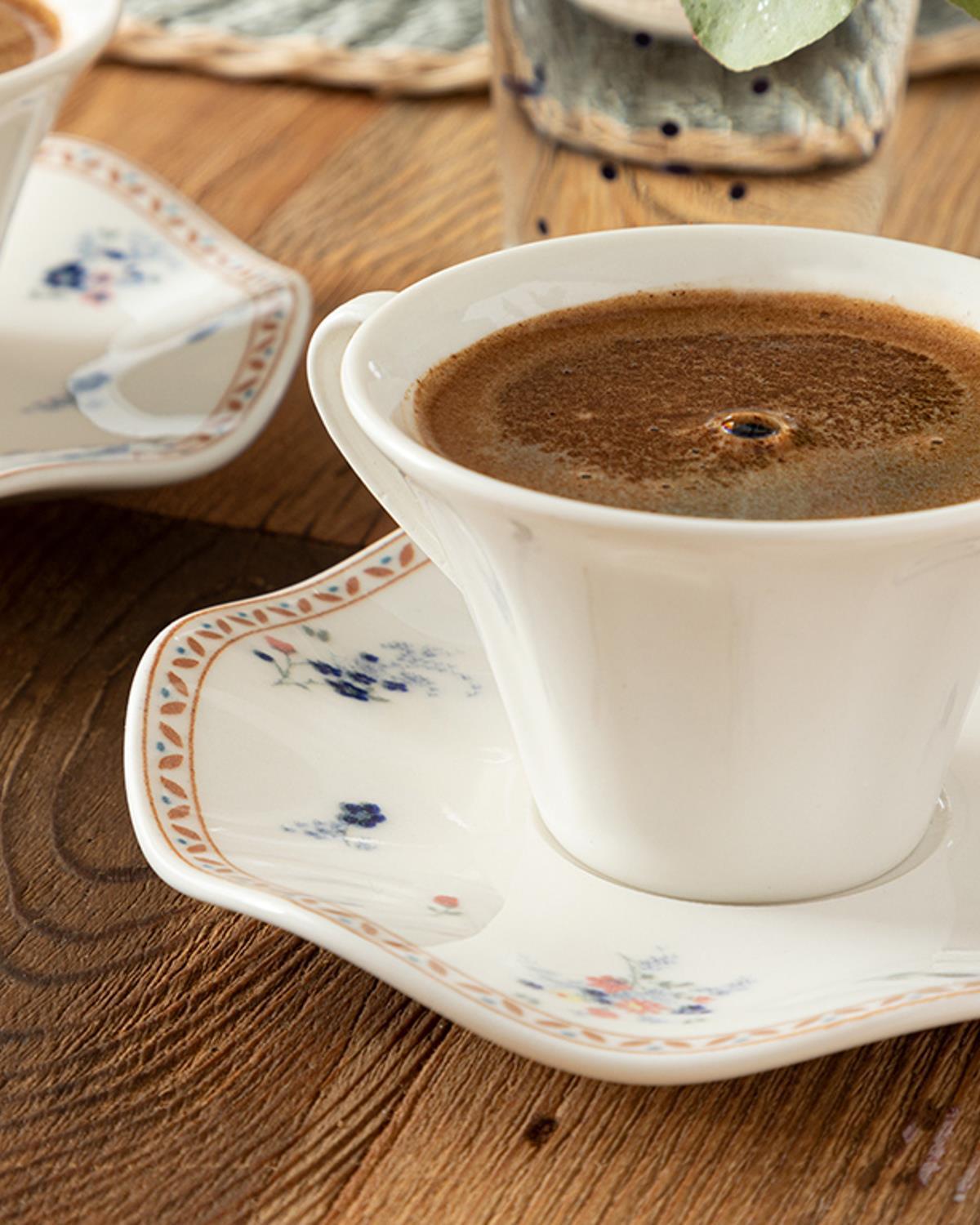 Galia Flower Bone Porcelain 4 Pieces 2 Servings Coffee Cup Set 90 ml Blue - Red - Green