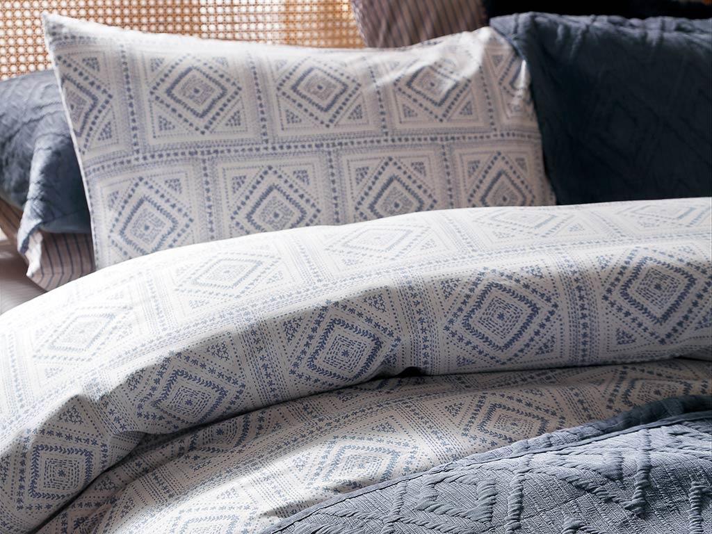 Geostitch Bumbac King Size Set Lenjerie De Pat 240*220 Cm Albastru