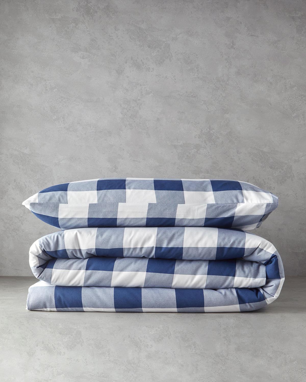 Gingham Ușor De Călcat Single Set Lenjerie De Pat 160x220 cm Bleumarin