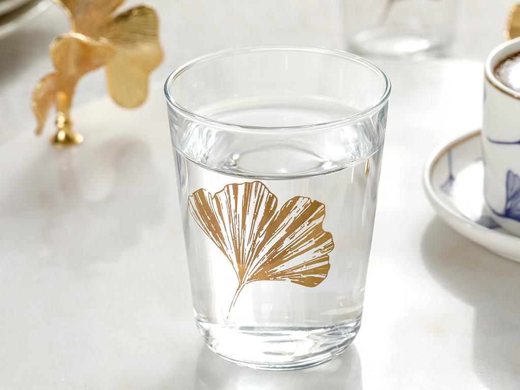 Gingko Biloba Glass 6 Set Served with Coffee Water Glass 120 ml Gold