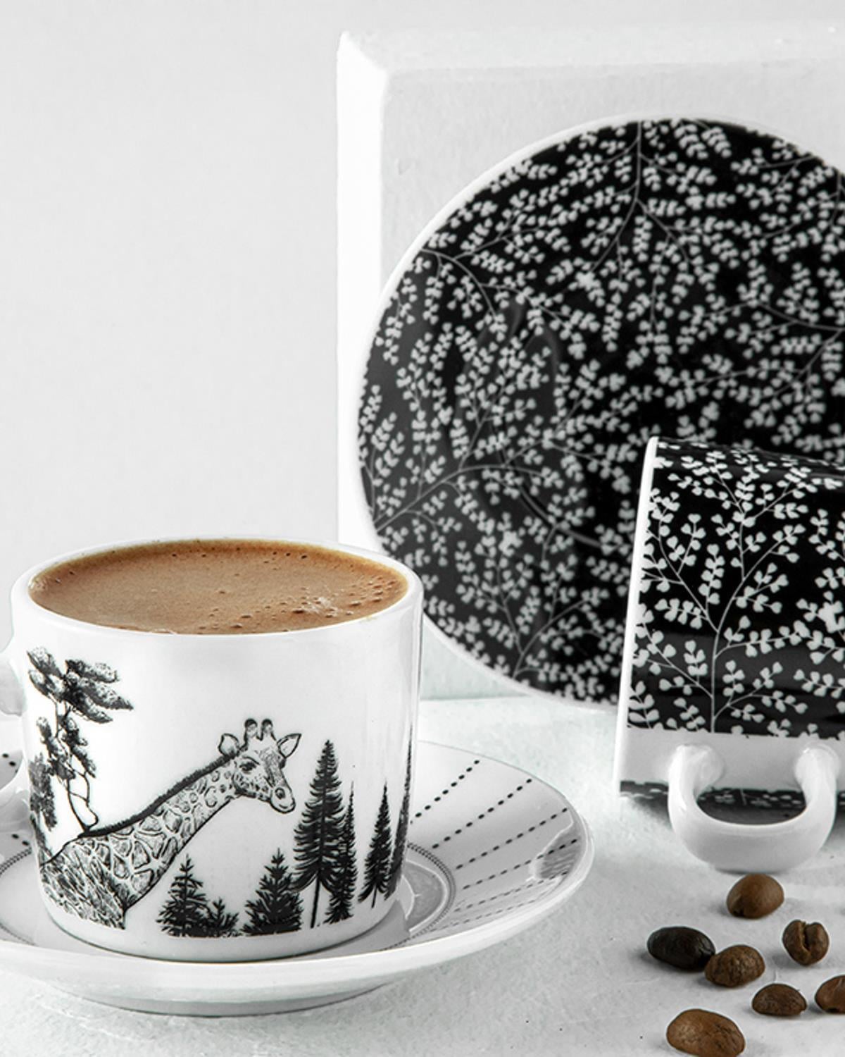 Giraffe Set De Cești De Cafea 4 Bucăți Pentru 2 Persoane, Porțelan, 80 Ml, Roz - Galben - Liliac