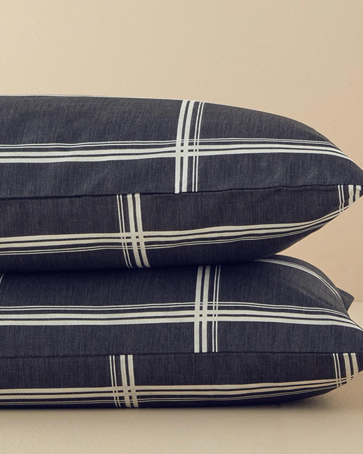 Glen Check Ușor De Călcat Cu 2 Piese Față De Pernă 50x70 cm Antracit