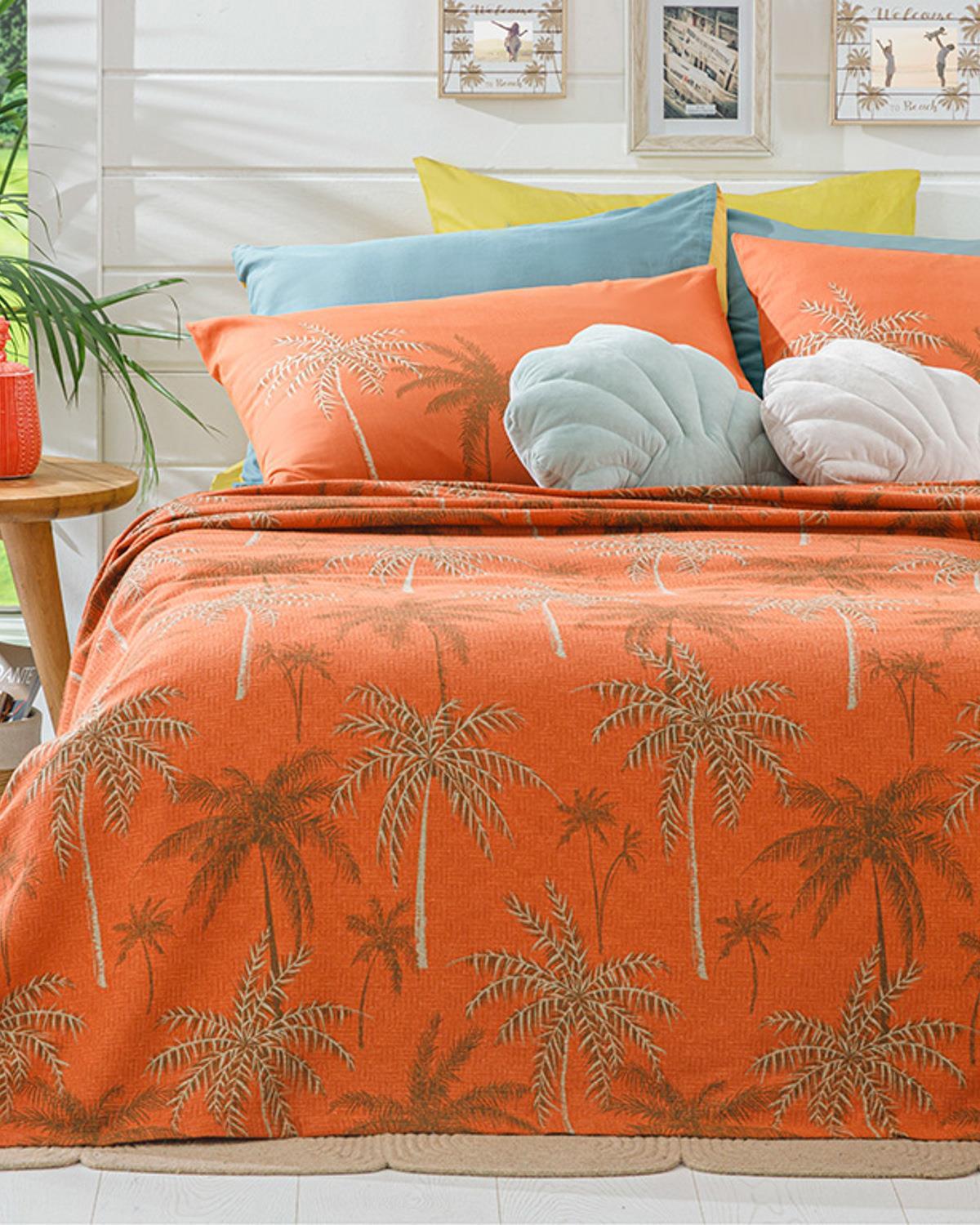 Glitter Palm Imprimat Single Pătură De Vară 150x220 cm Portocaliu Ars