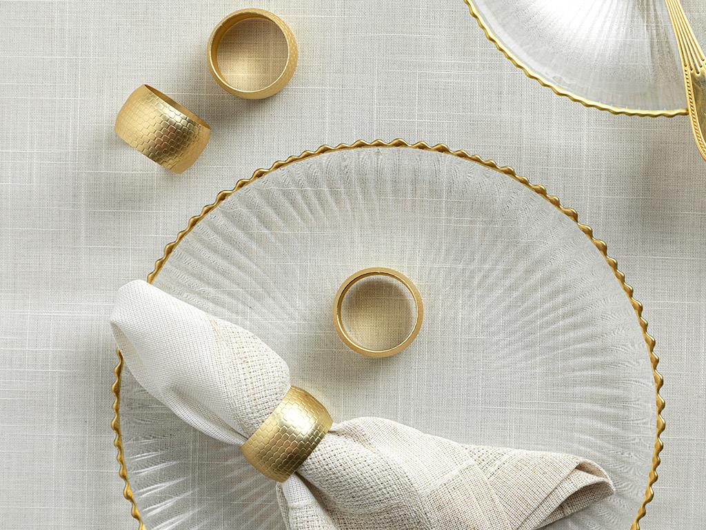 Gold Round Metal 4 Set Napkin Ring 4 cm Gold