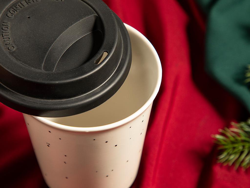 New Bone China With Silicone Lid Travel Mug 400 ml Black - White