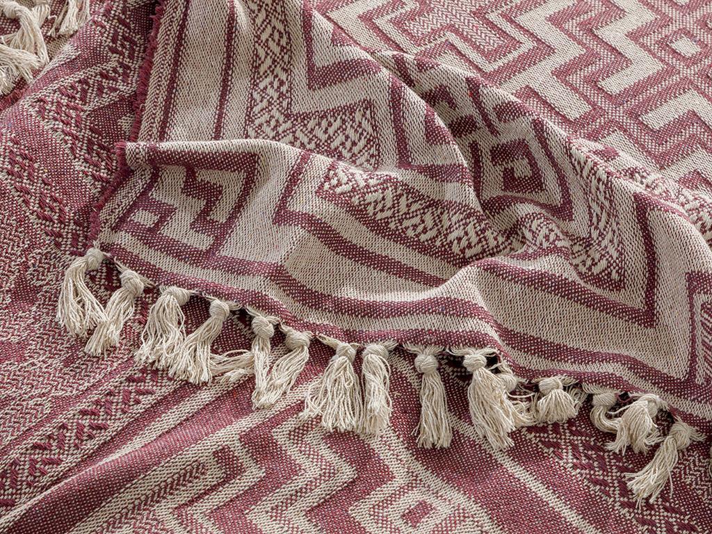 Greek Key  Țesătură jacard Persoană dublă  SET CUVERTURĂ DE PAT 240x260 cm Damson