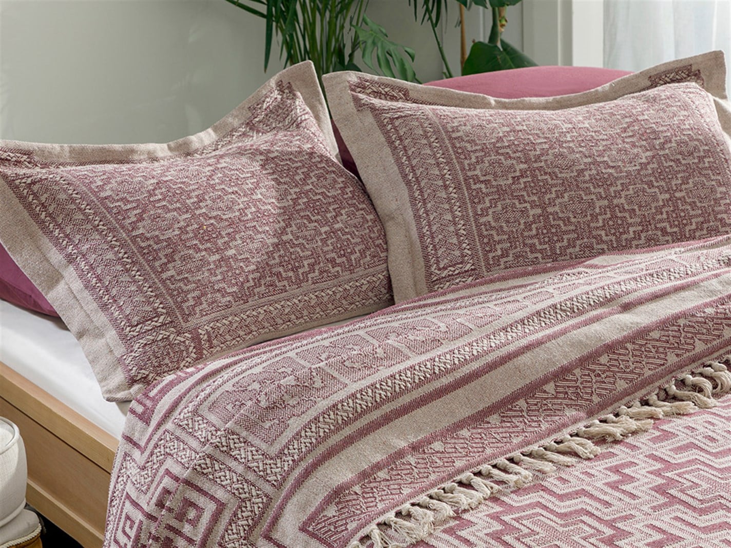 Greek Key Jacquard Pentru o persoana 160x240 cm Damson