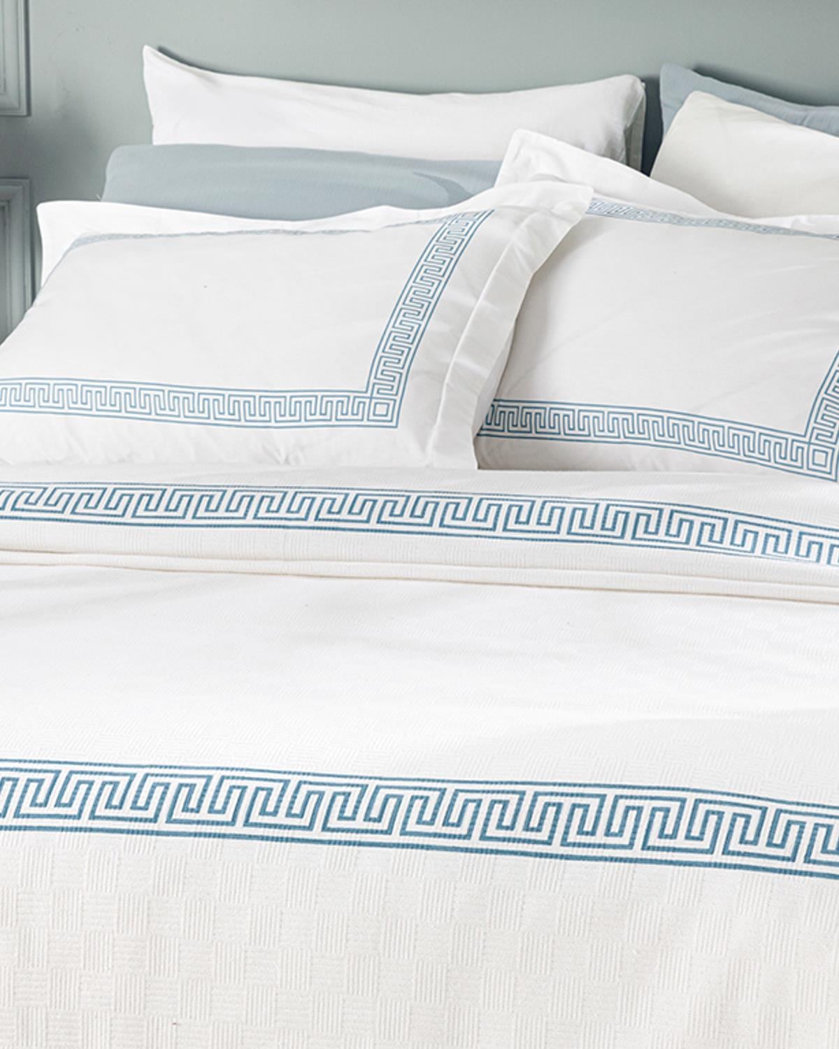 Greek Ribbon Imprimare Pe Panou Double Set Pătură De Vară 200x220 cm Turcoaz