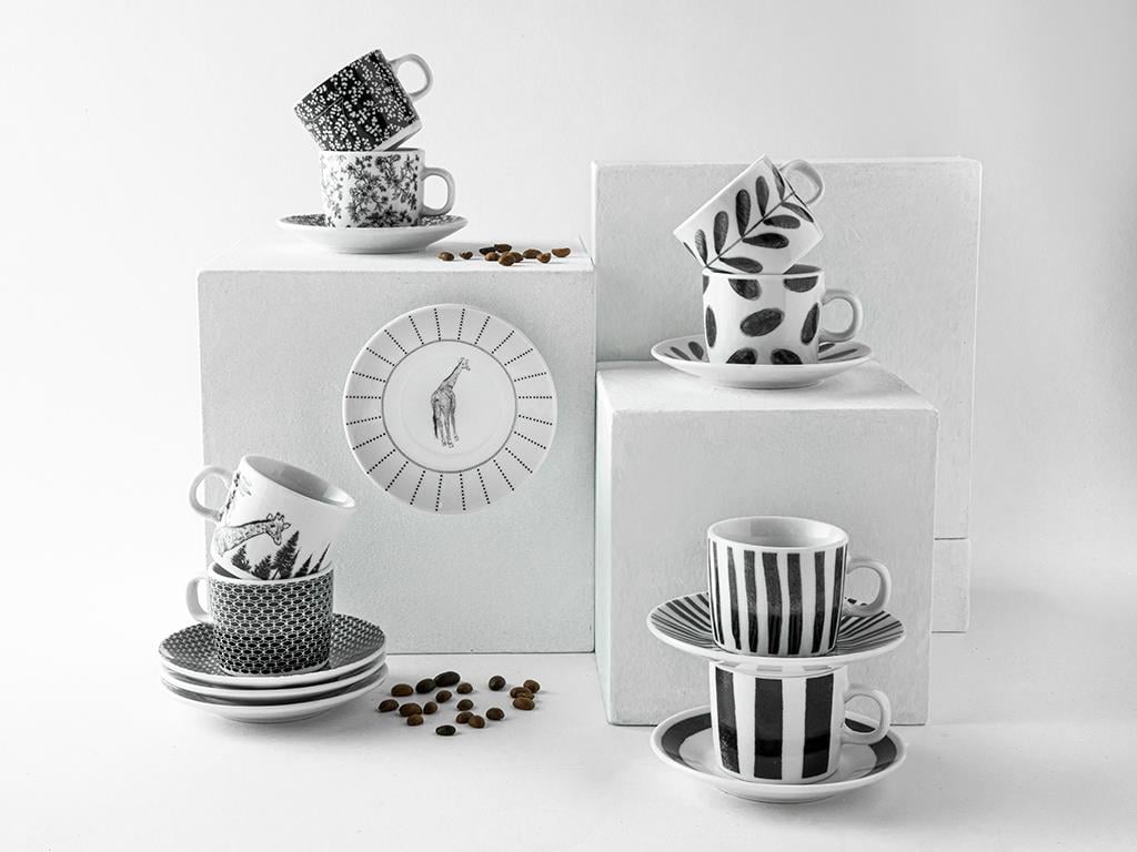 Gusto Porcelain 4 Parça 2 Kişilik Coffee Cup Set 80 ml Black-White