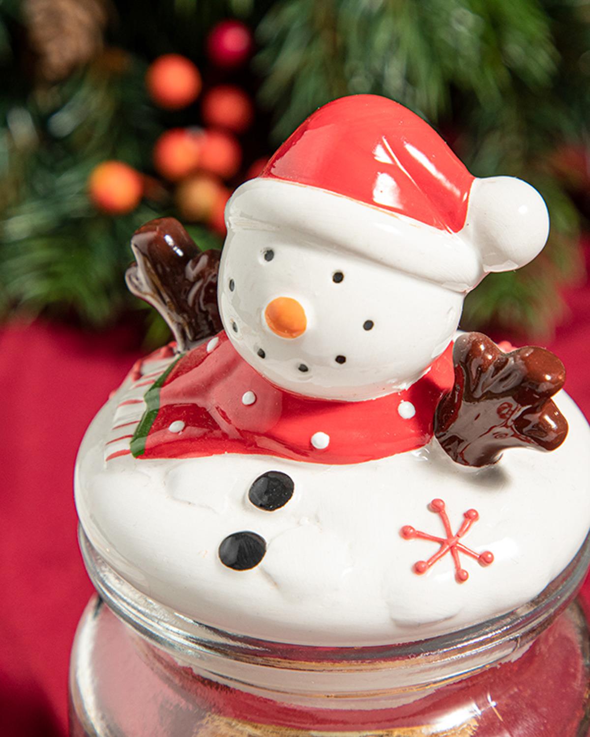 Happy Snowman Glass Jar 260 ml Red