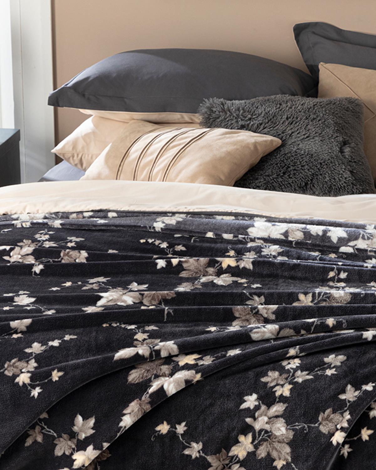 Iederă de toamnă Imprimat Super Soft Double Pătură 200x220 cm Antracit