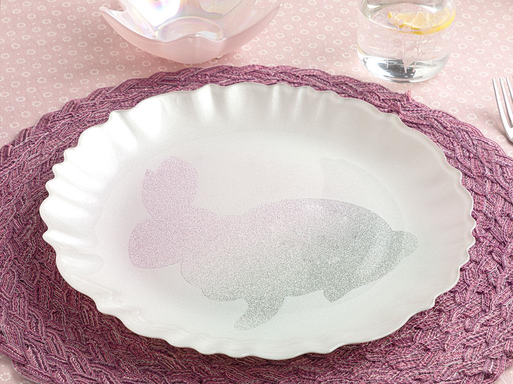 Rabbit Glass Service Plate 28 cm Pink