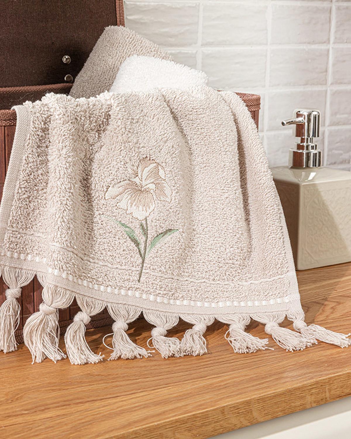 Flower Love Embroidered Hand Towel 30x45 cm Beige