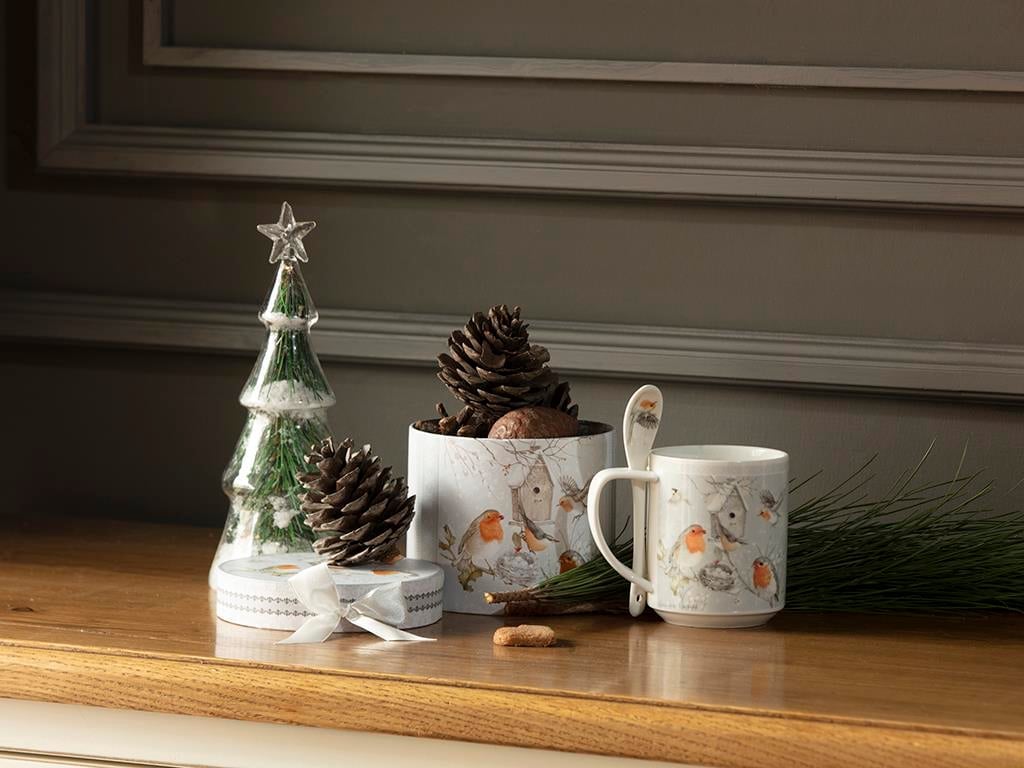 Bird Love Porcelain With Spoon Cup White