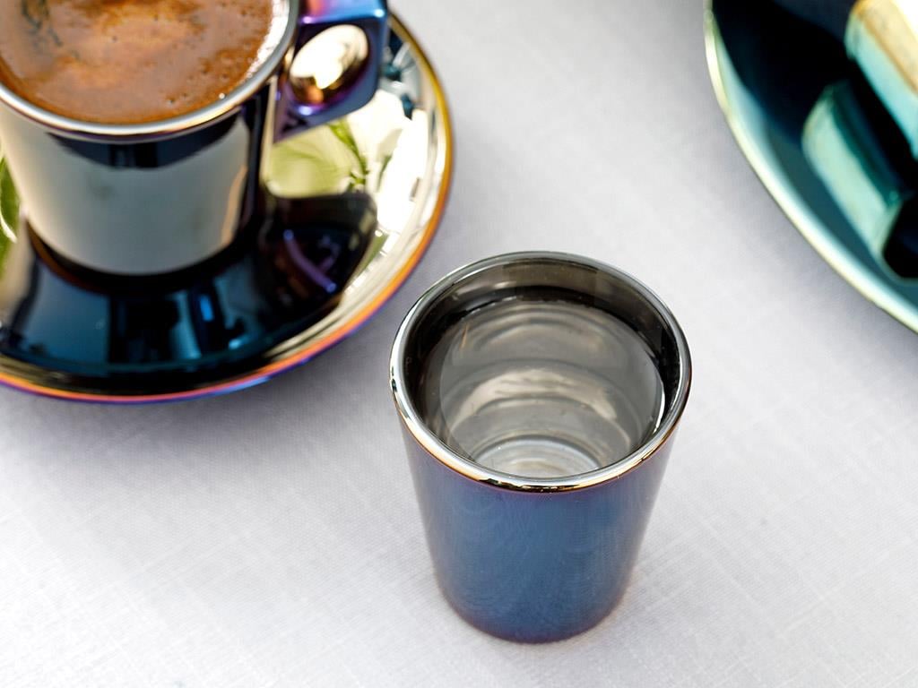 Jade Glass 6 Set Served with Coffee Water Glass 45 ml Blue - Dark Blue