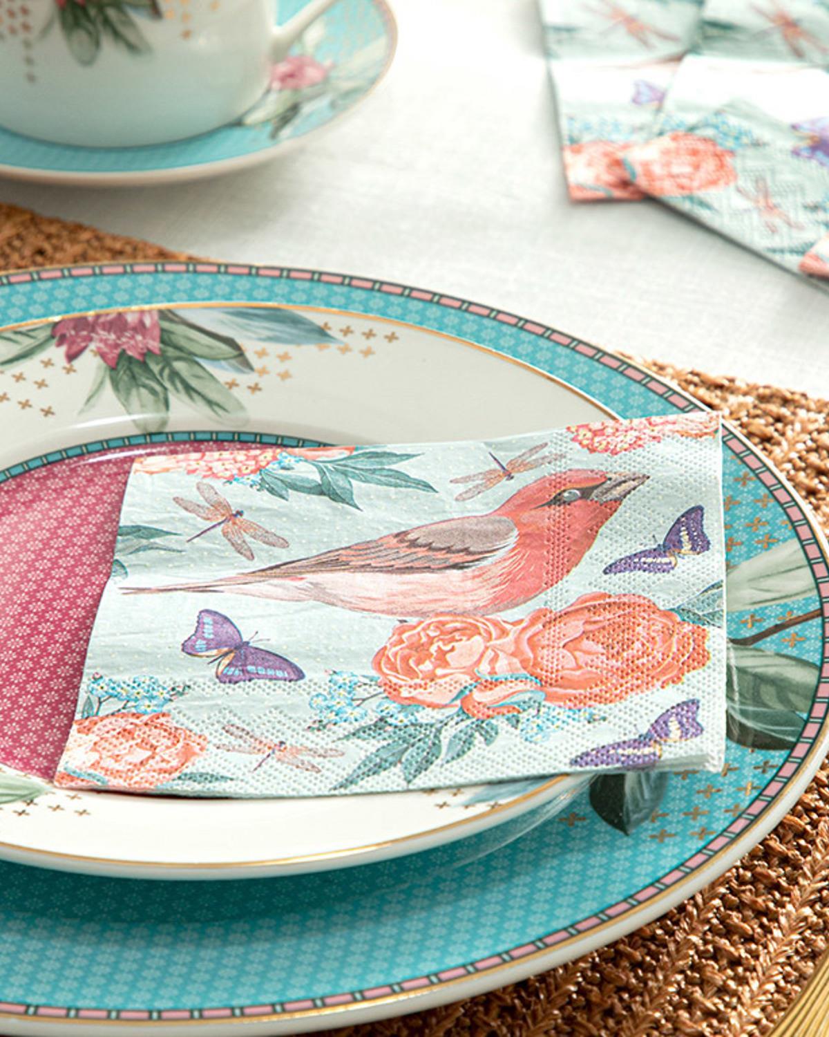 Jeweled Birds Paper 20 Set Tissue Napkin 25x25 cm Blue