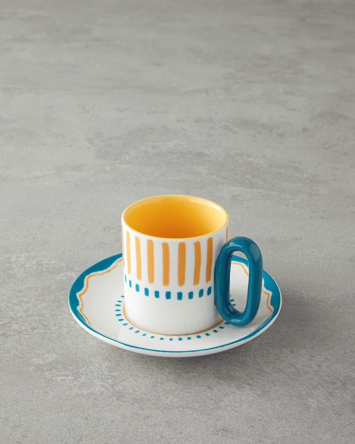 Jolly Waves Porțelan New Bone China 4 Piese 2 Persoane Set De Cești De Cafea 100 ml Albastru