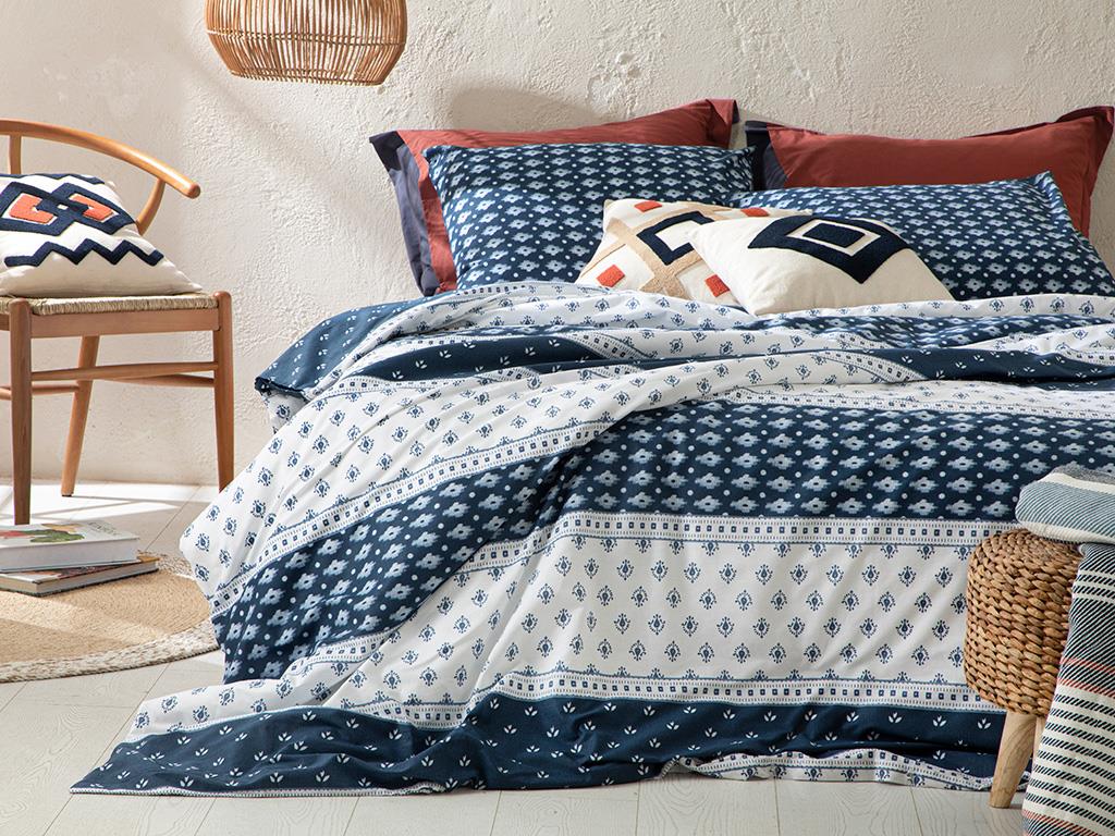 Joyous Patches Cottony Super King Duvet Cover Set Pack 260x220 cm İndigo