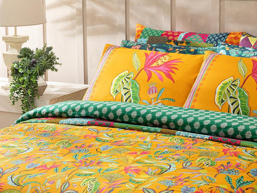 Jungle Life Cu Bumbac Double Set Lenjerie De Pat 200x220 cm Galben Închis