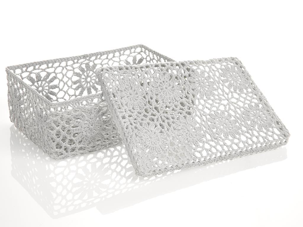 Lady Crochet Capped Decorative Box Gray