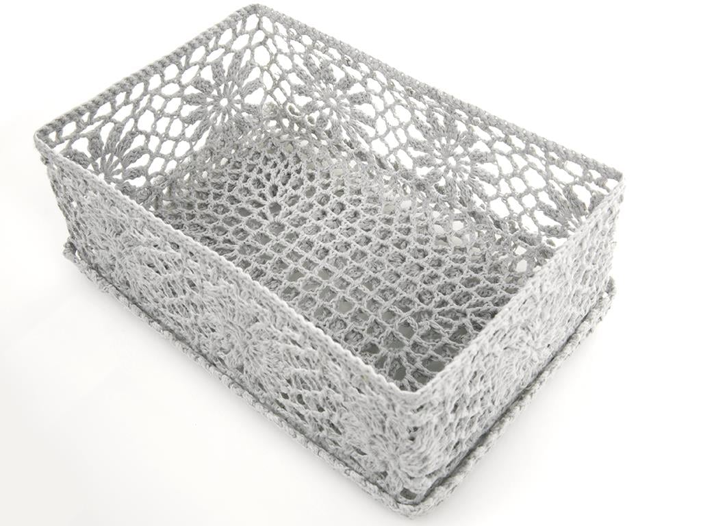 Lady Crochet Capped Decorative Box Gray