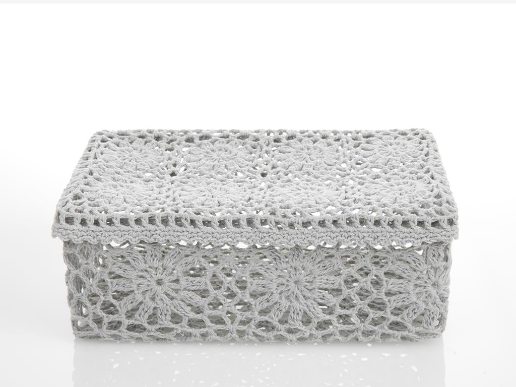 Lady Crochet Capped Decorative Box Gray