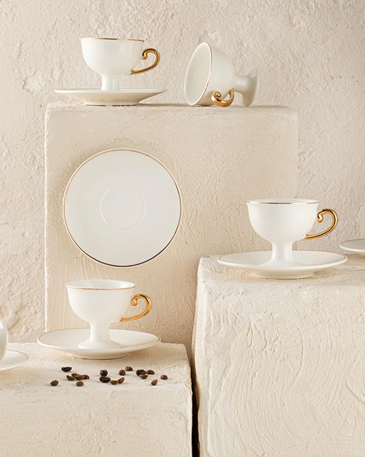 Leila New Bone China 12 Parça 6 Kişilik Coffee Cup 90 ml White