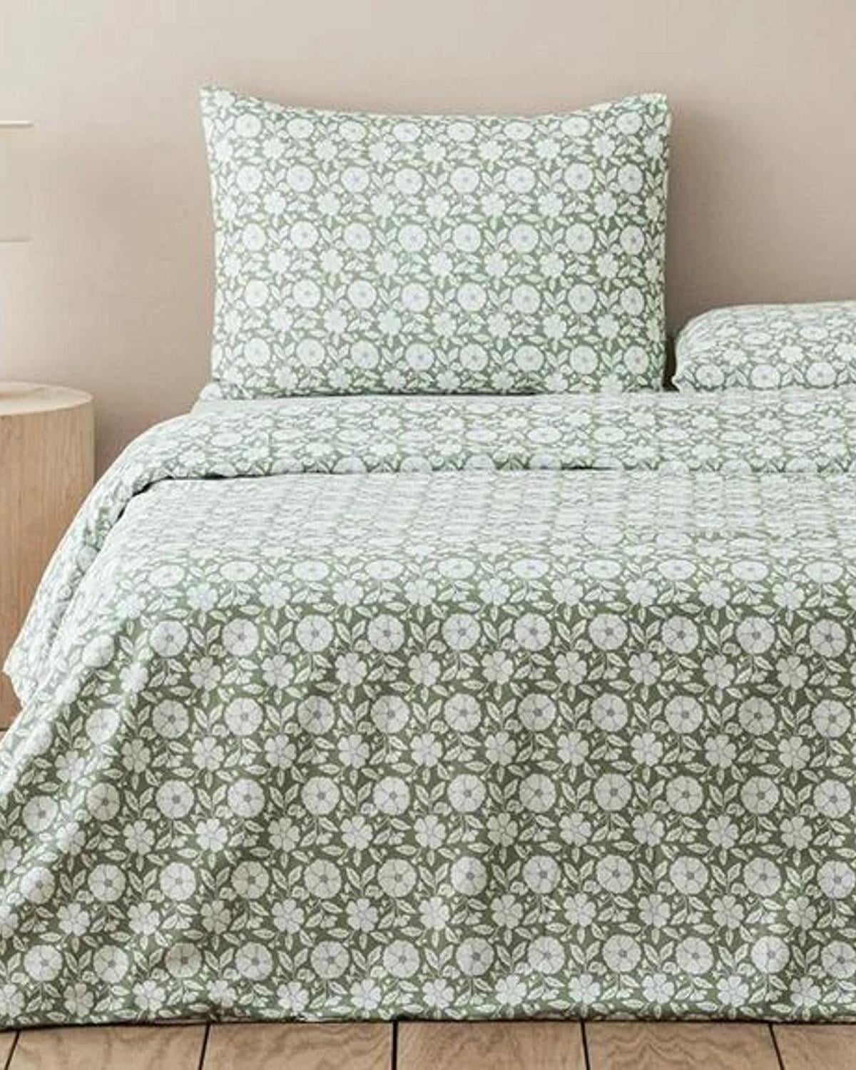 Lenjerie de pat completă, pentru o persoană, Parterre, bumbac-poliester, 160x220 cm/100x200 cm/50x70 cm, verde