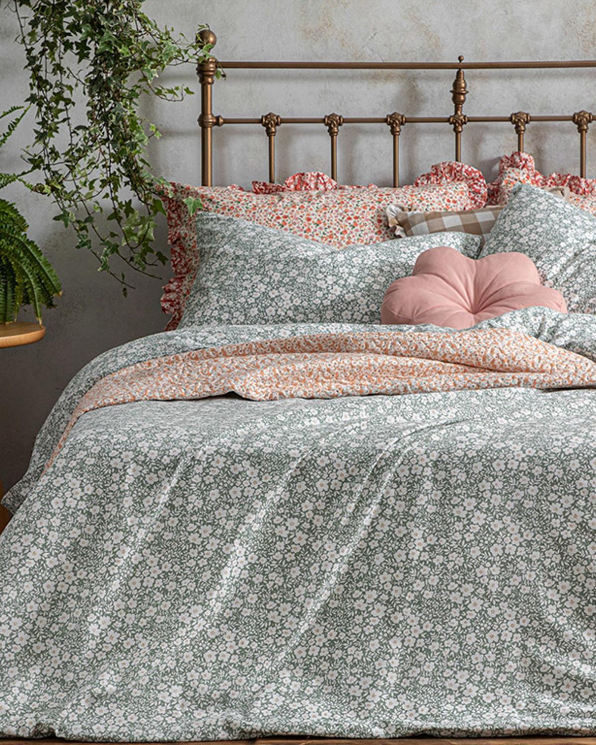 Liberty Bloom Cu Bumbac Single Set Lenjerie De Pat 160x220 cm Seledon Închis