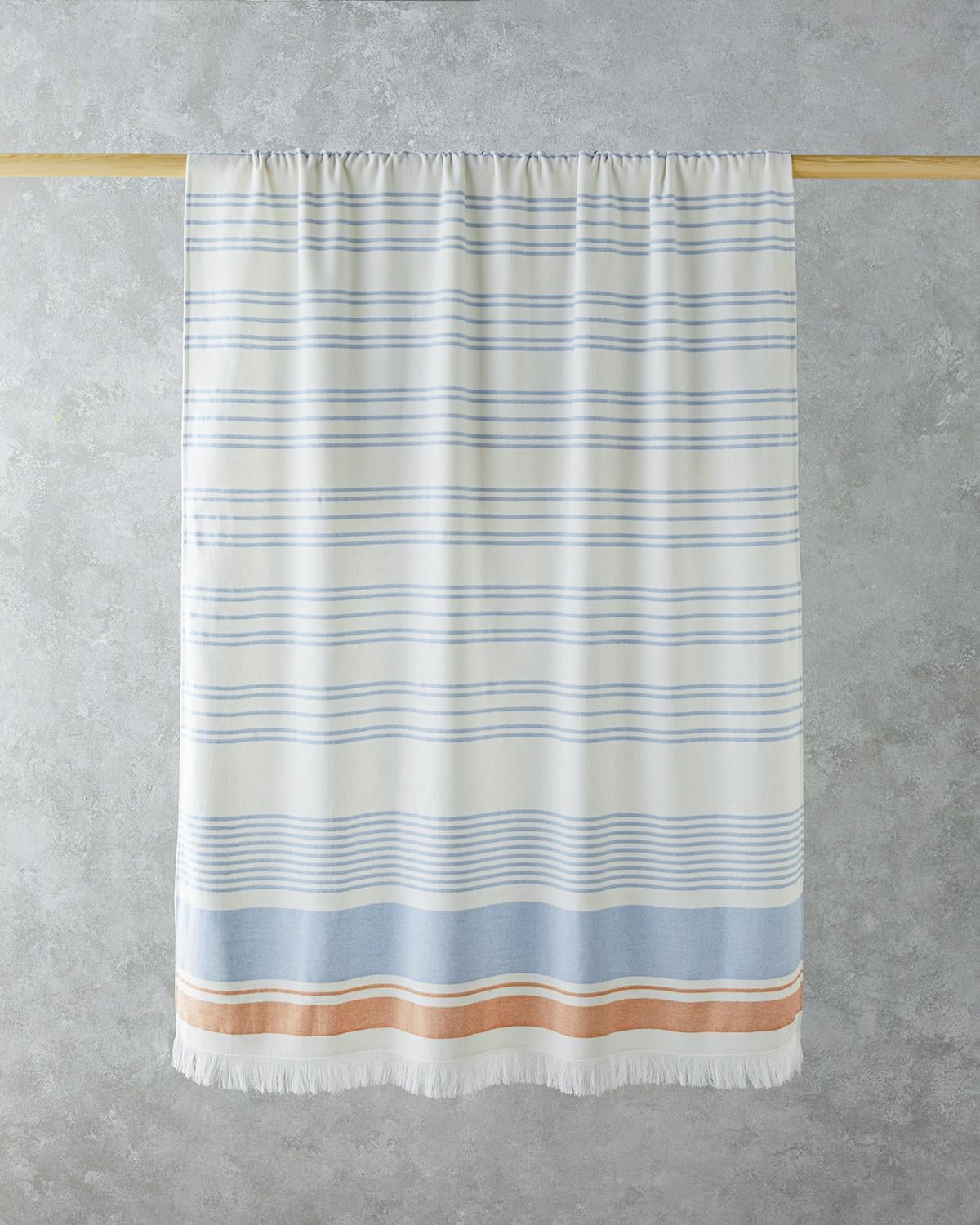 Liny Cu Bumbac Dungat Prosop De Plajă 90x150 cm Ecru - Albastru - Portocaliu