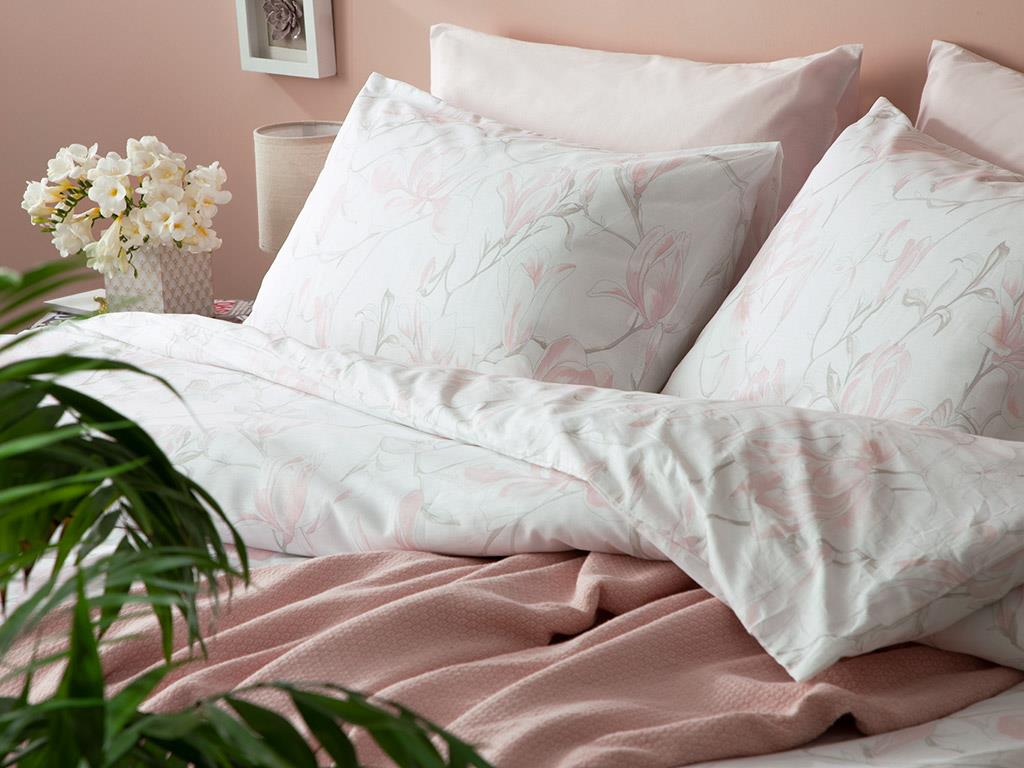 Magnolia Dream Bumbac Pentru O Persoana Set Lenjerıe De Pat 160*220 Cm Roz Deschis.