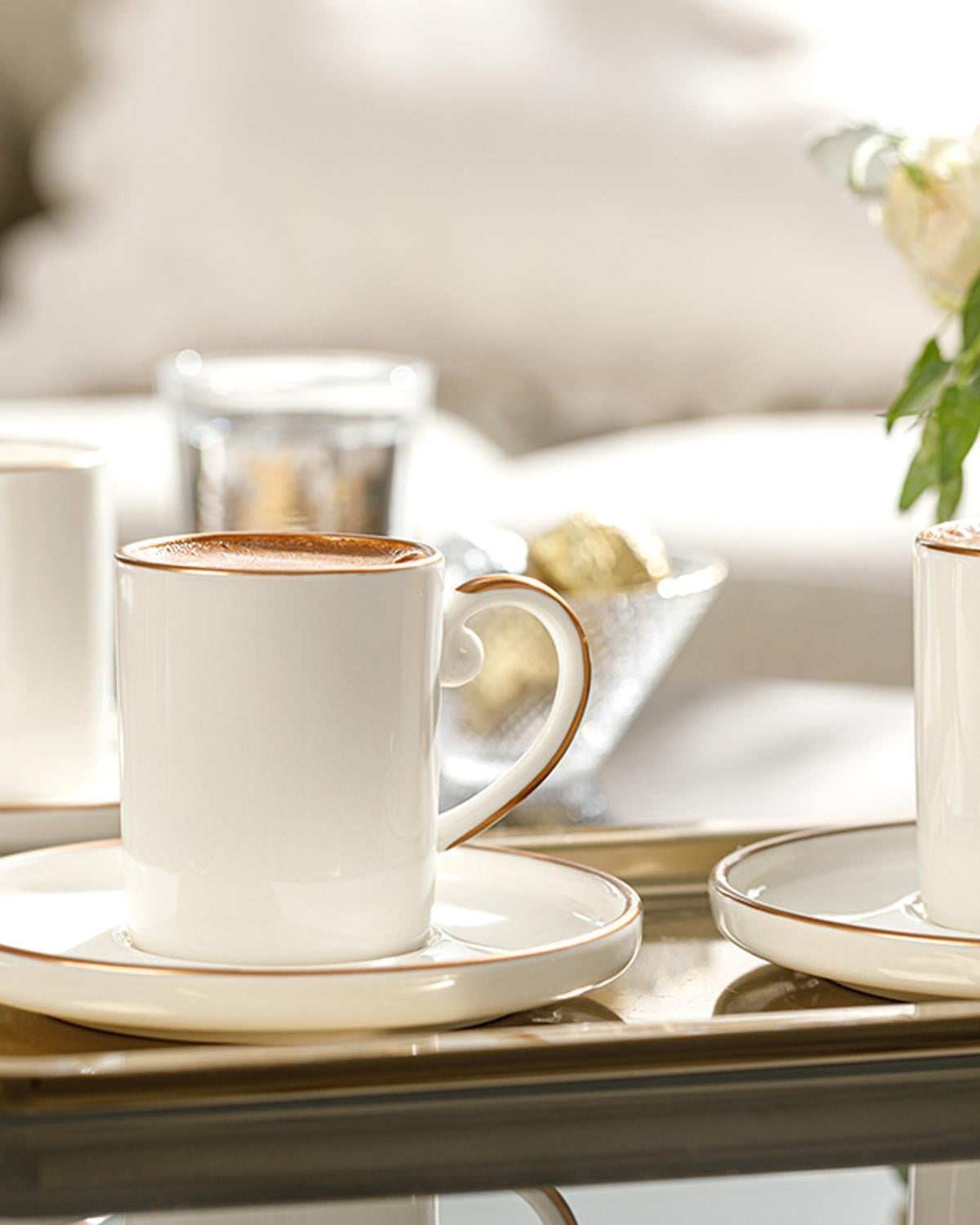 Marella Porcelain 12 Pieces 6 Servings Coffee Cup Set 85 ml Rose Gold
