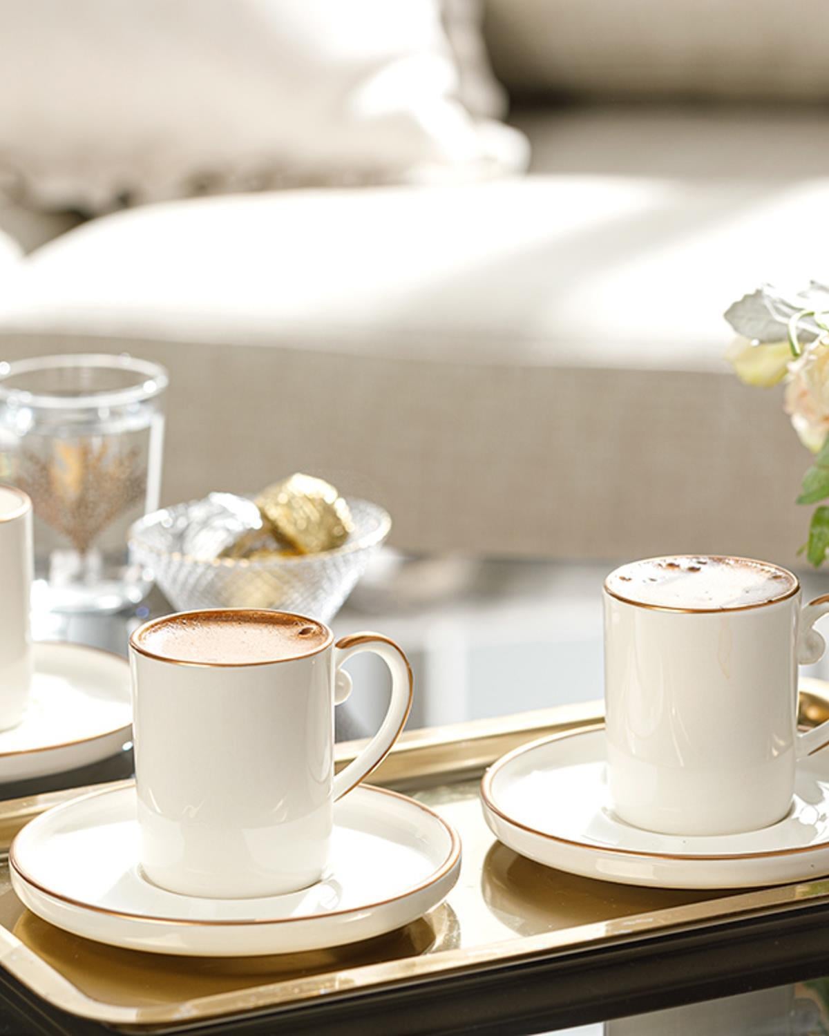 Marella Porcelain 12 Pieces 6 Servings Coffee Cup Set 85 ml Rose Gold