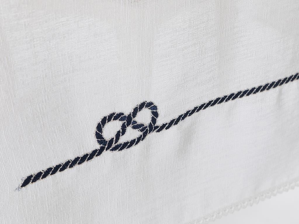 Marin Embroidered Linen Runner 40x150 cm Navy Blue