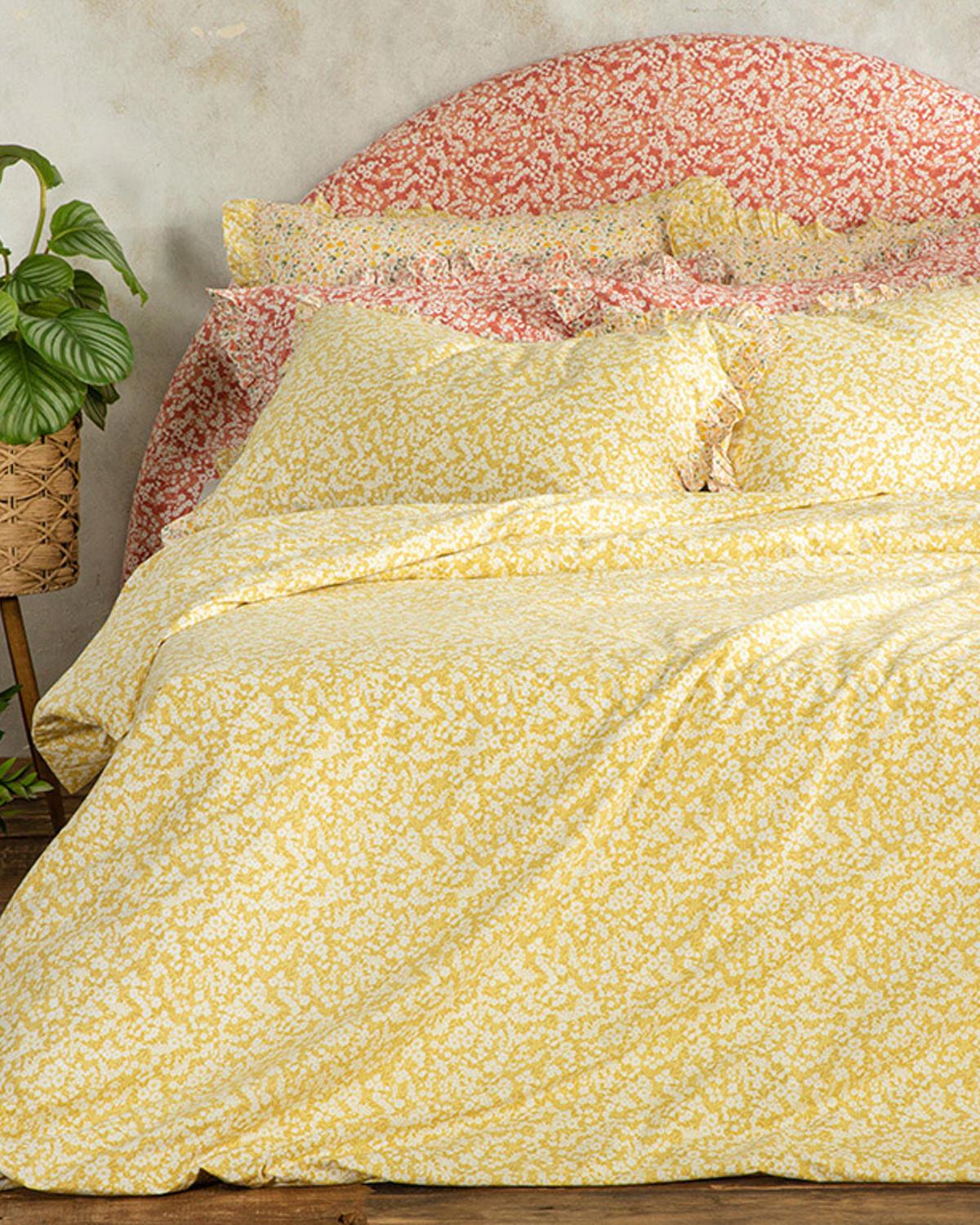 Midsummer Blossom Cotton King Size Duvet Cover Set 240x220 cm Yellow