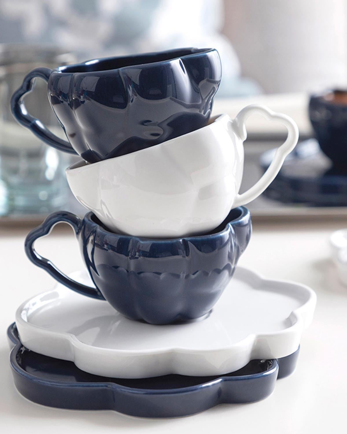 Milena Porcelain 4 Pieces 2 Servings Coffee Cup Set 80 ml Navy Blue