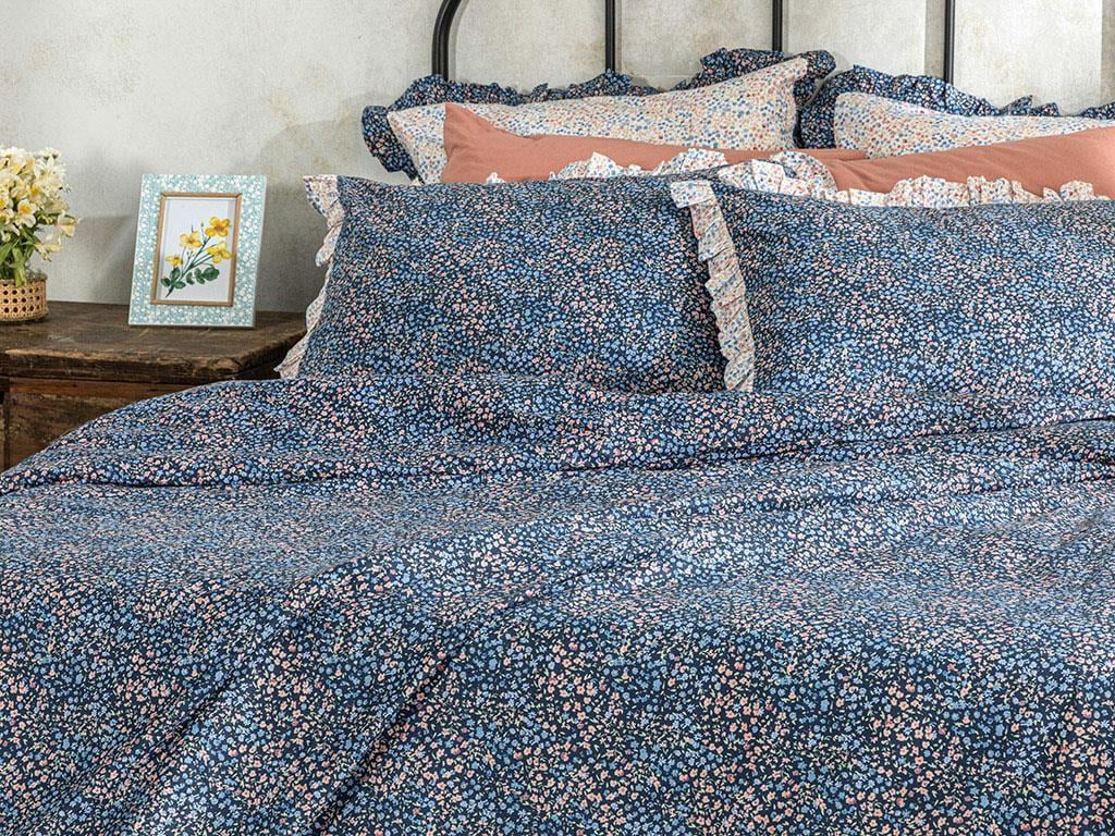 Millefleur Cu Bumbac Single Set Lenjerie De Pat 160x220 cm Bleumarin