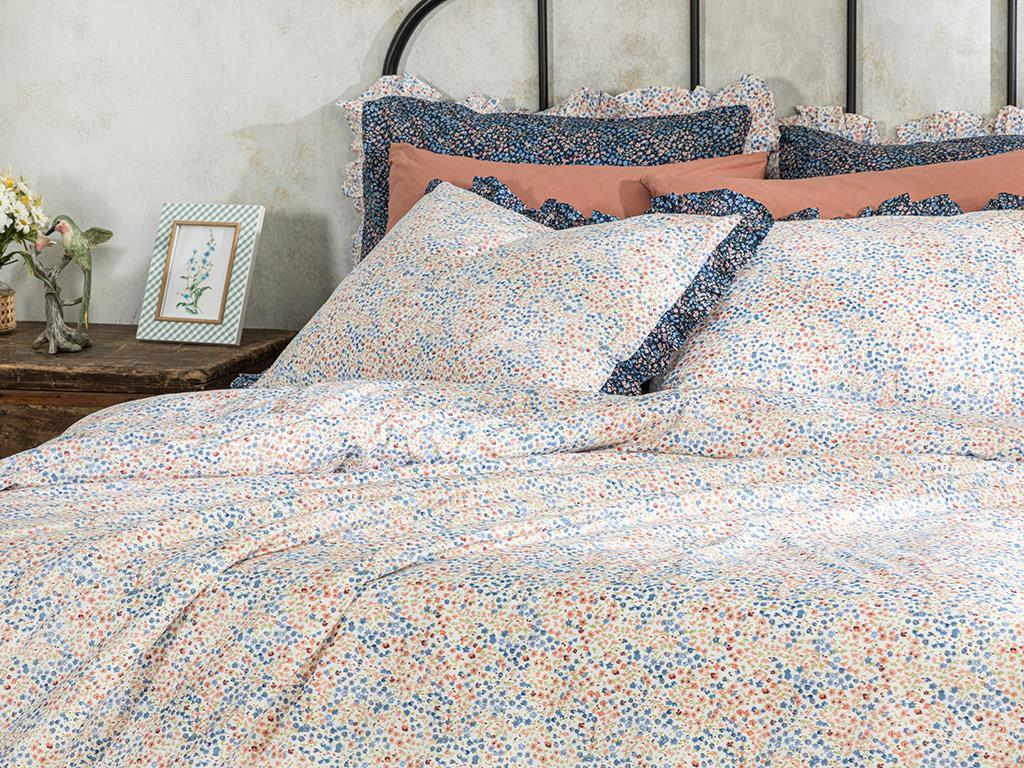 Millefleur Cu Bumbac Single Set Lenjerie De Pat 160x220 cm Alb