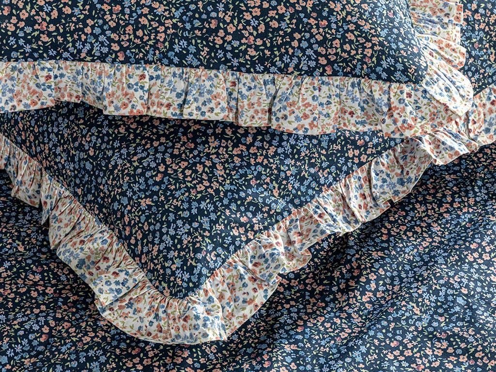Millefleur Cu Bumbac Single Set Lenjerie De Pat 160x220 cm Bleumarin