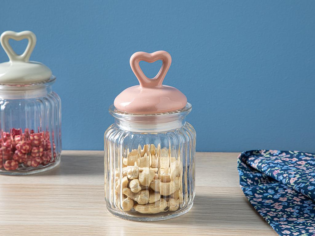 Mini Heart Glass Jar 260 ml Pink